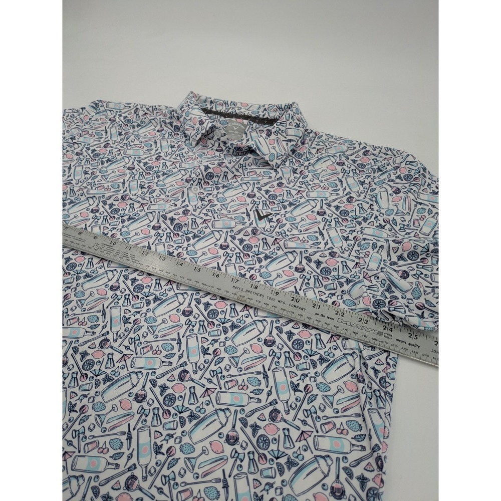 Callaway Polo Shirt Mens XL White Opti-Dri Cocktail Barware Allover Print Golf - Picture 5 of 8